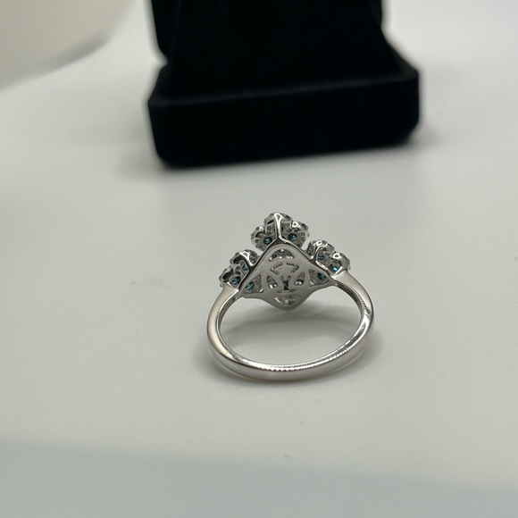 LeVian 14K White Gold .99 ctw Blue Blueberry Diamonds Flower Ring - Picture 3 of 9